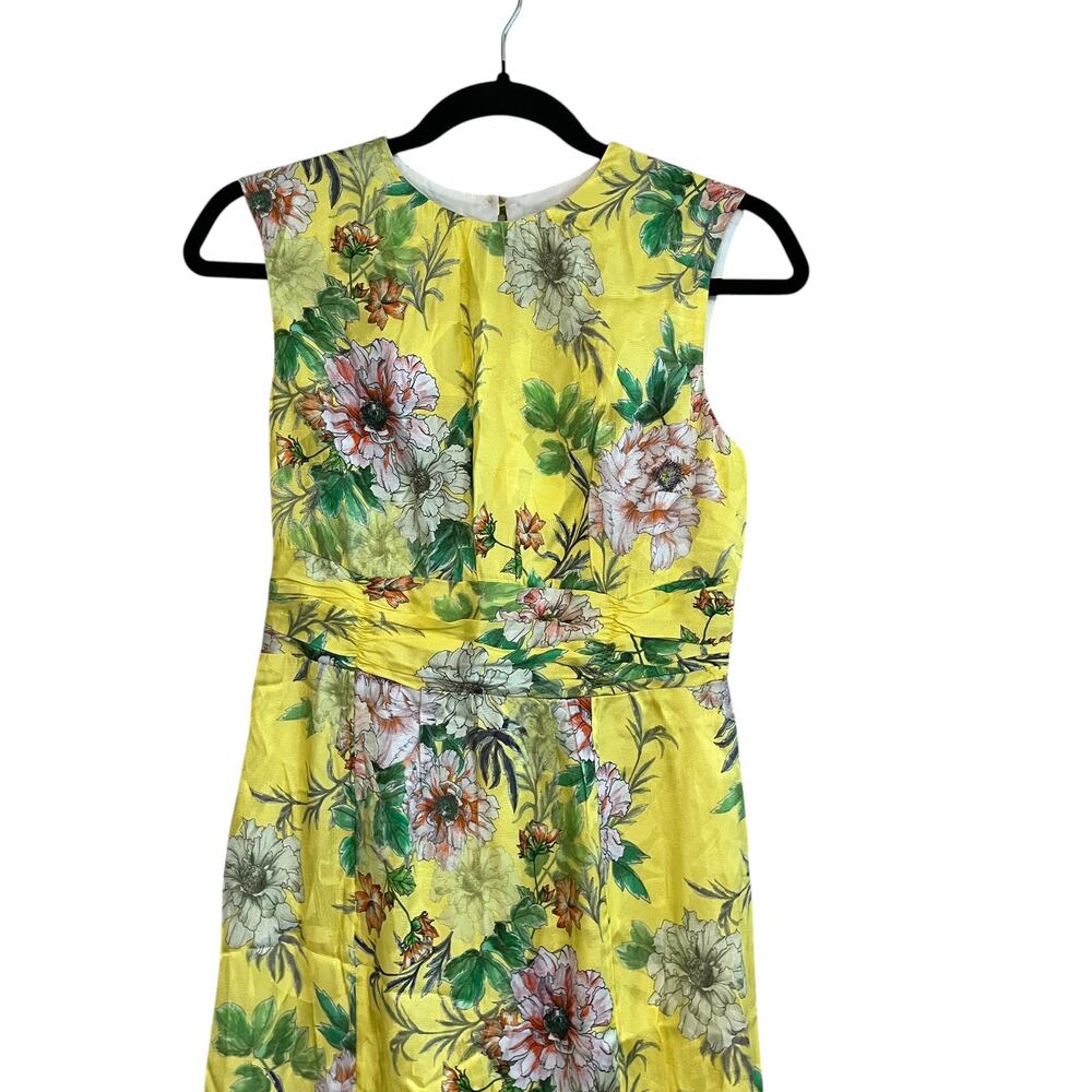 Anthropologie Sparrow Silk Blend Sleeveless Slit Floral Midi Dress Yellow Sz 2 - Picture 4 of 8